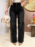Jeans nero con strass e ricami