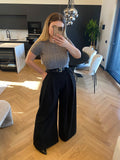 Maglioncino crop grigio a trecce con strass