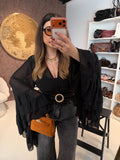Blusa Nera Elegante con Maniche a Rouches