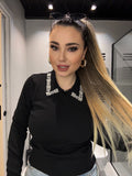 Maglioncino nero con strass e perle