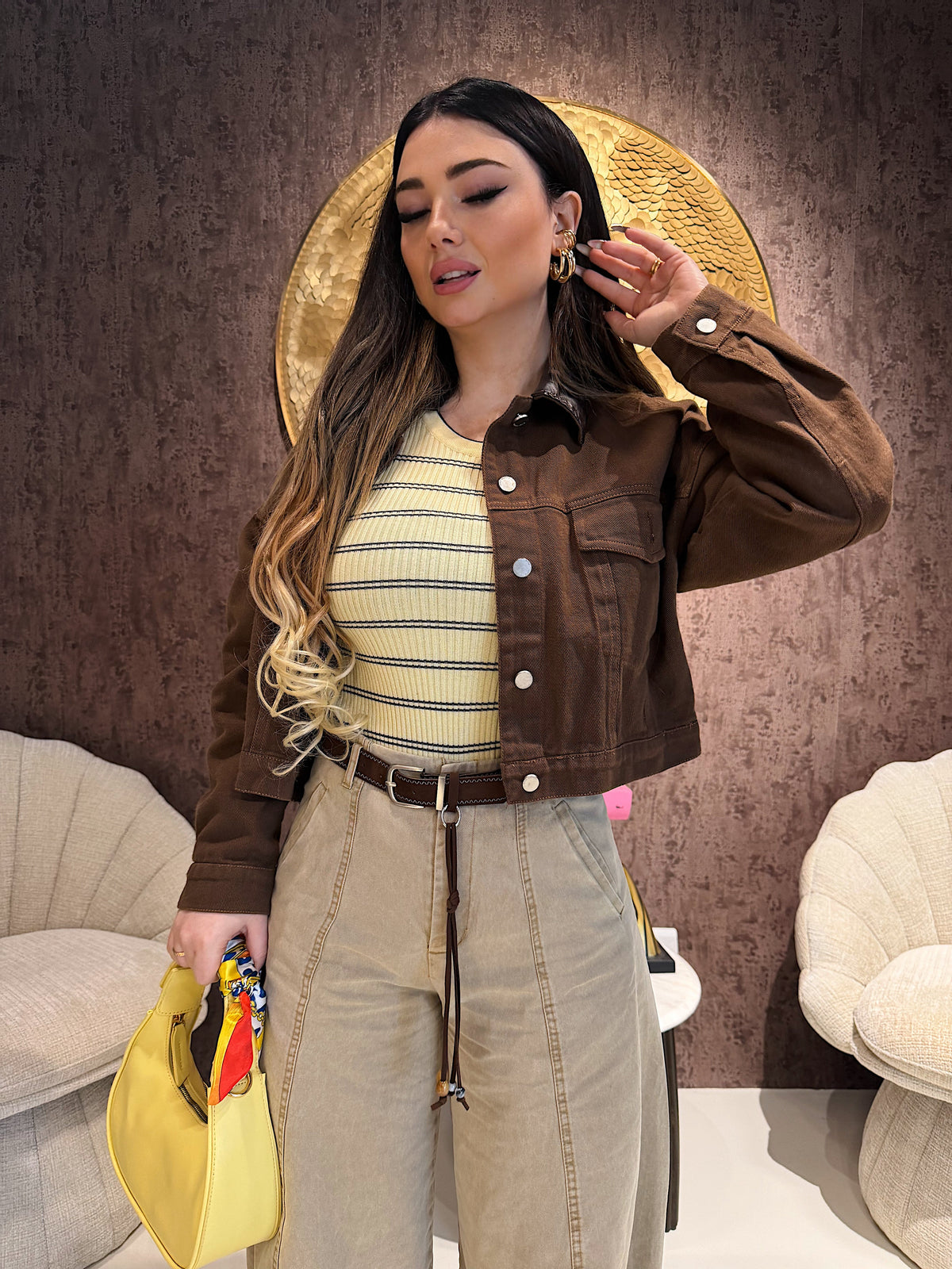 Giacca brown collo ecopelle
