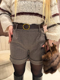 Short in panno con cintura beige