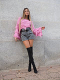 Maglione rosa barbie con frange