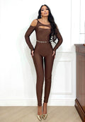 Tuta aderente con spacco brown