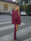 Abito bordeaux in pizzo con fusciacca