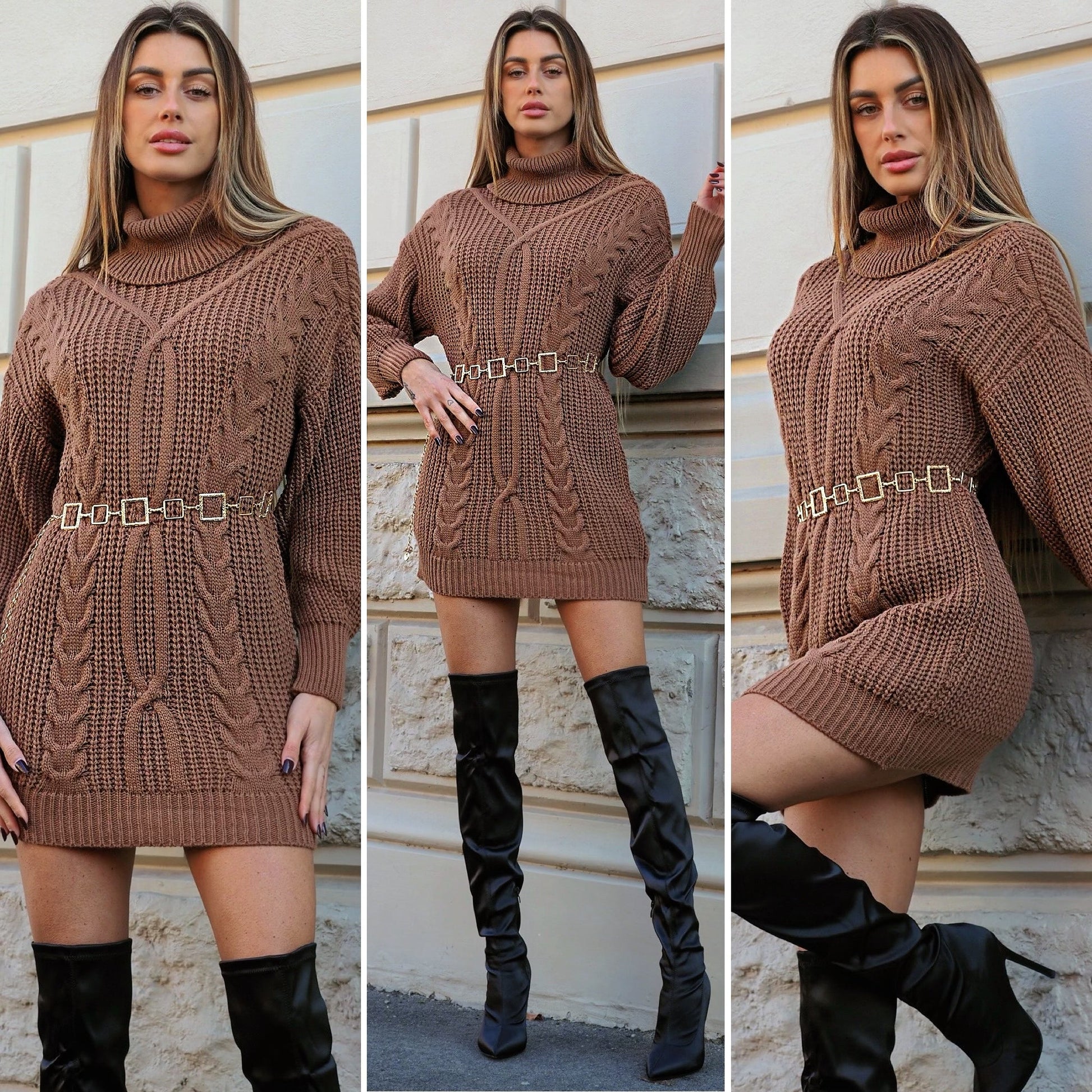 Abito in maglia choco con trecce
