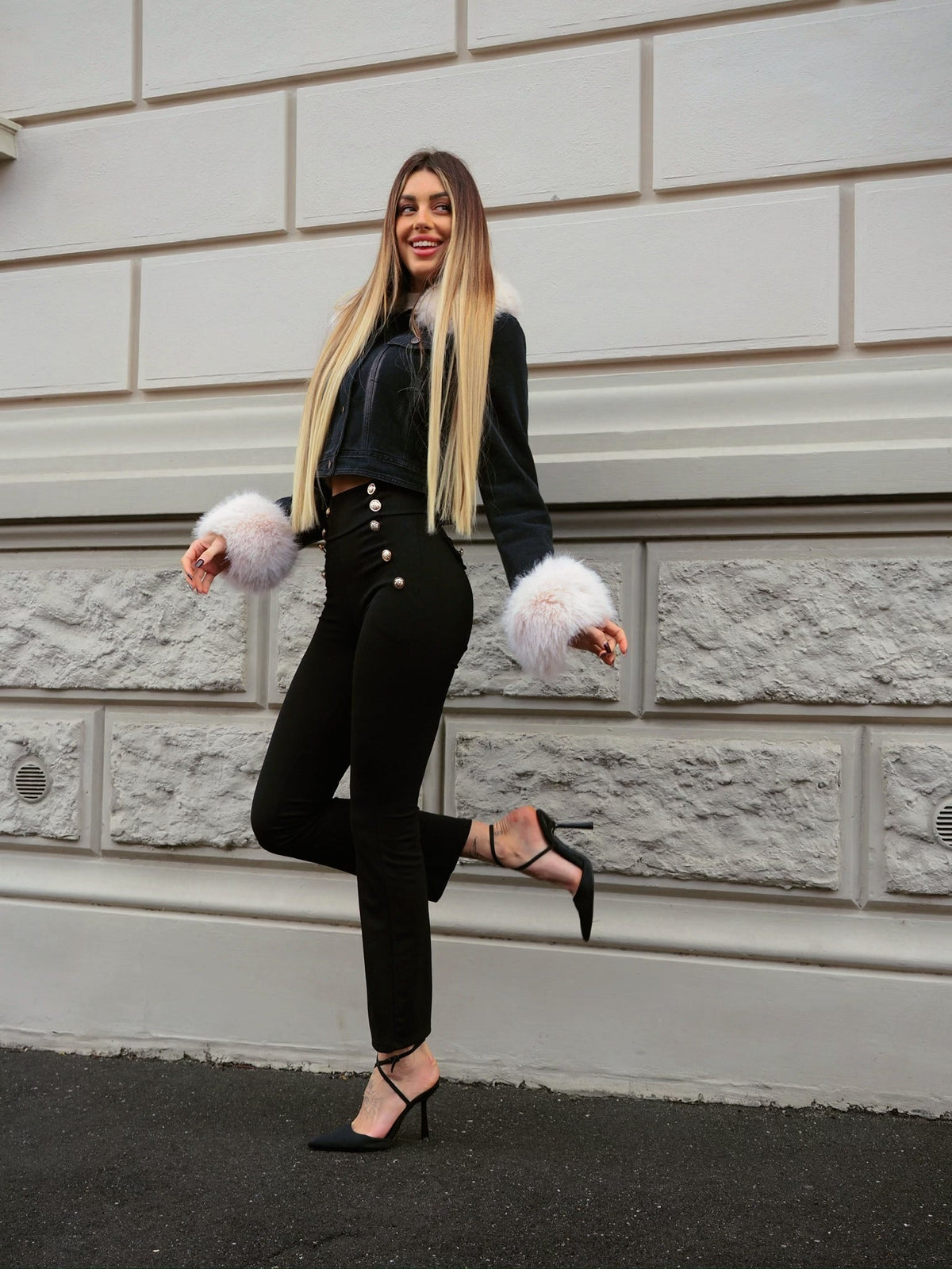 Giaccone in jeans con pelo