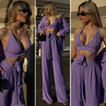 Set tre pezzi camicia top e pantalone lilla