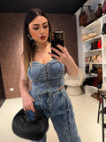 Completo Denim Lace Icon – Corsetto & Jeans Wide Leg