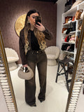 Completo Denim Dark Brown – Giacca Crop & Pantalone Flare
