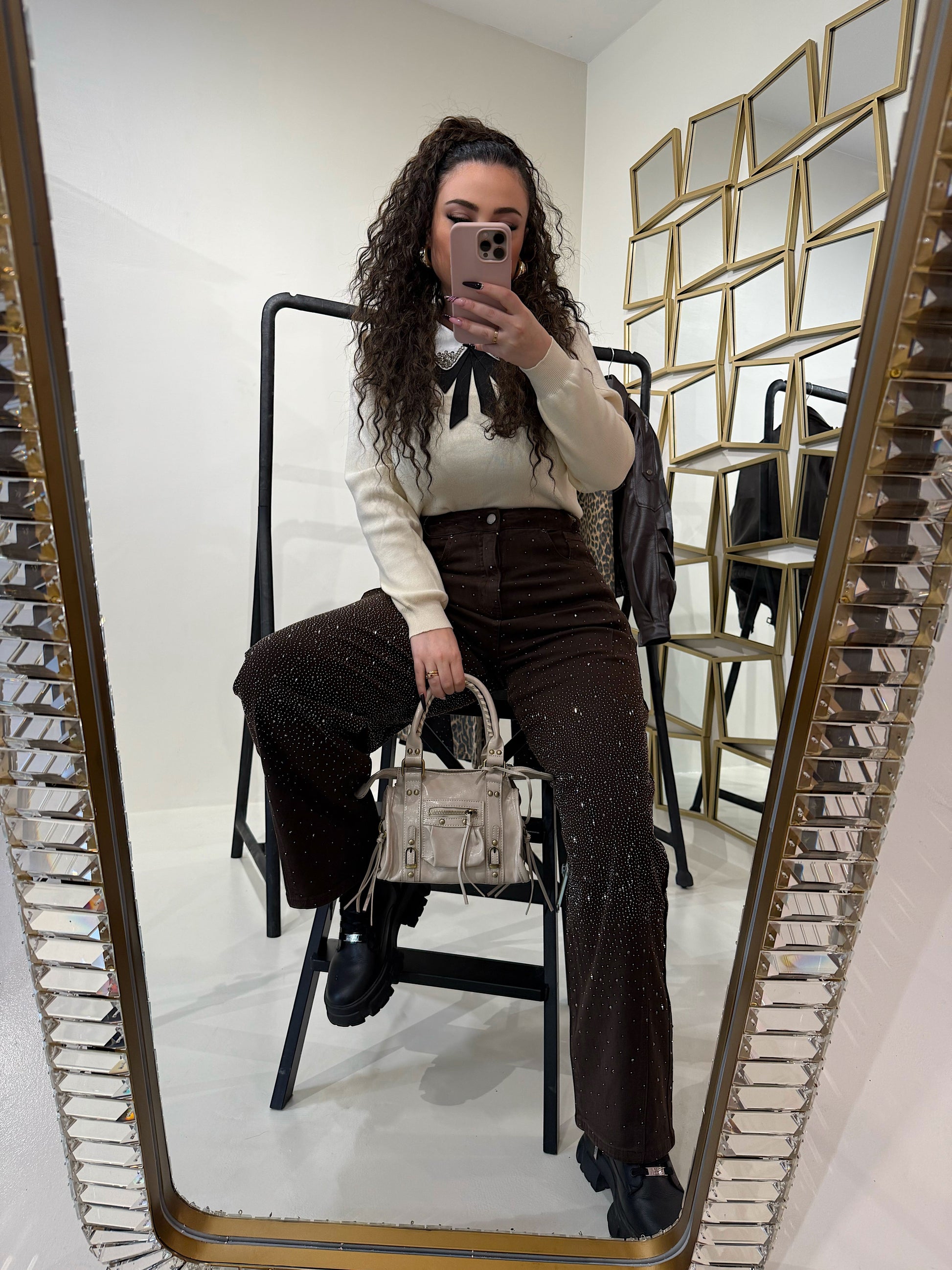 Pantalone con strass choco
