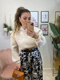 Pantalone in satin bianco nero