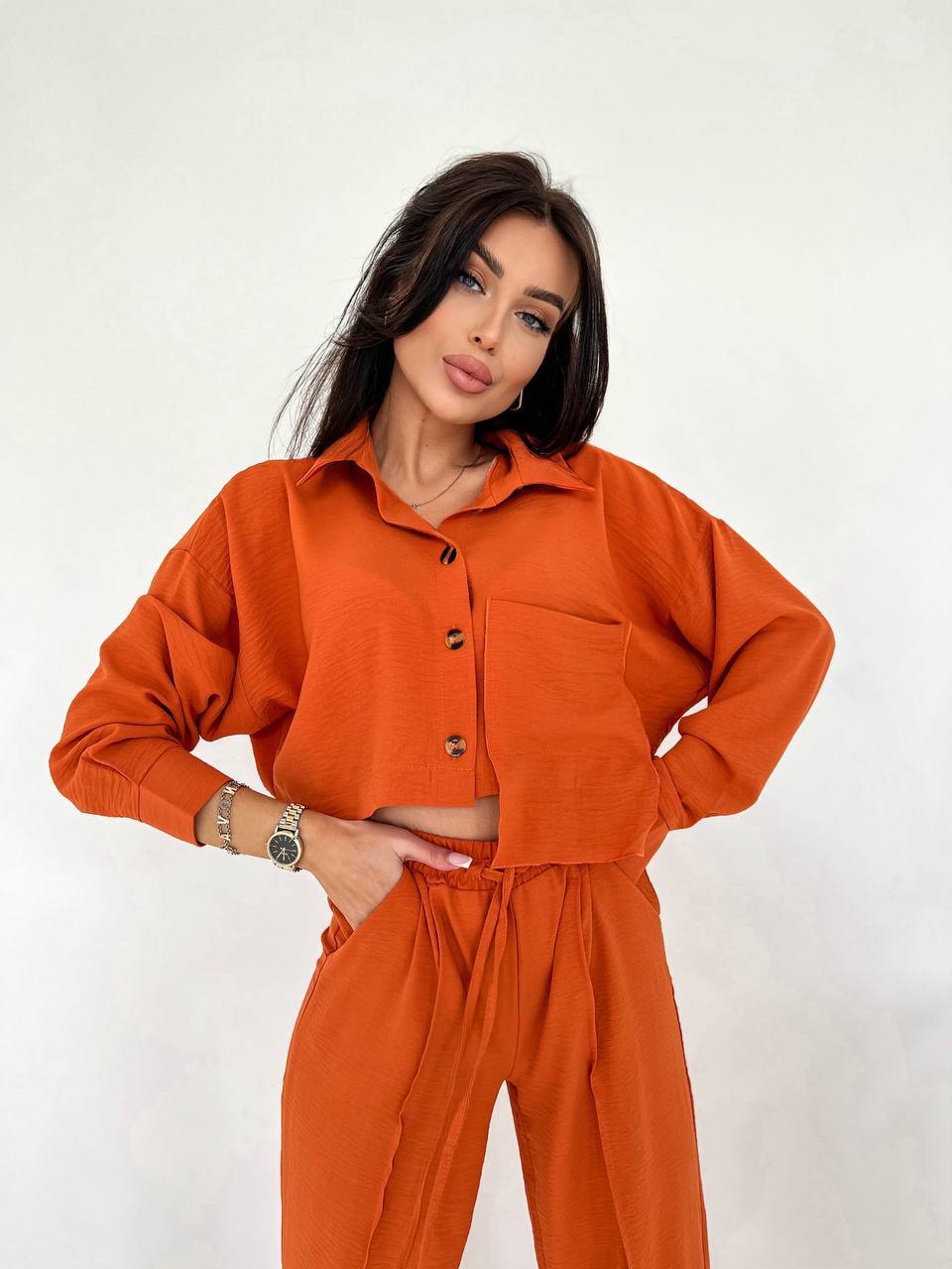 Set due pezzi camicia e pantalone pesca