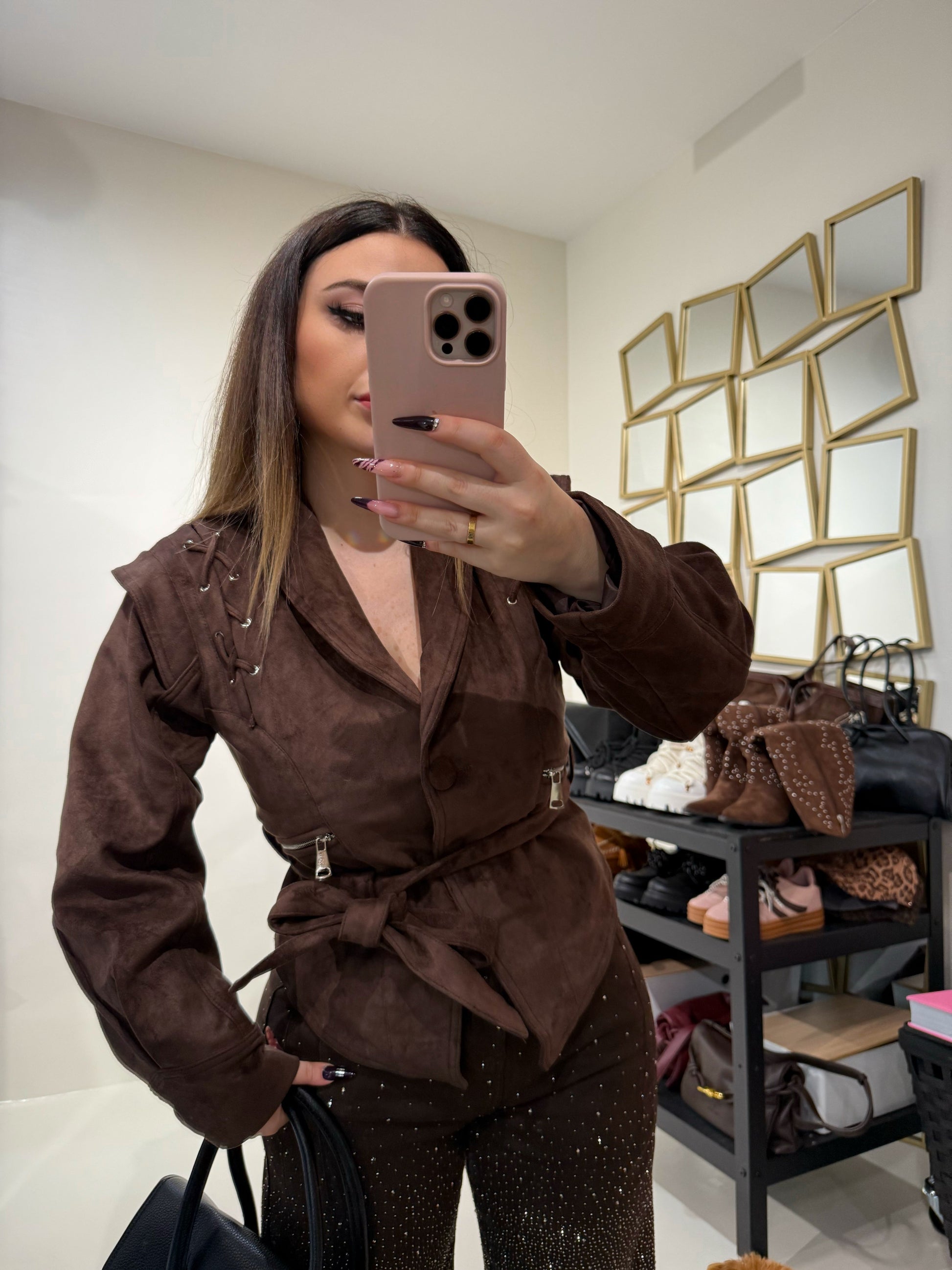 Giacca in Suede con Cintura