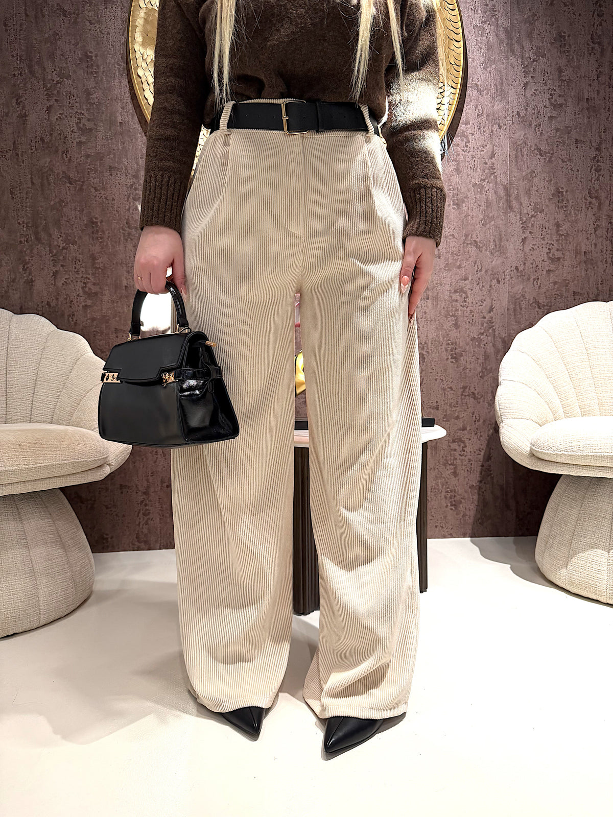Pantalone in velluto con cintura