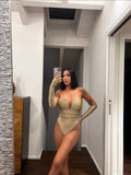 Body gold con scollo a V e manicotti