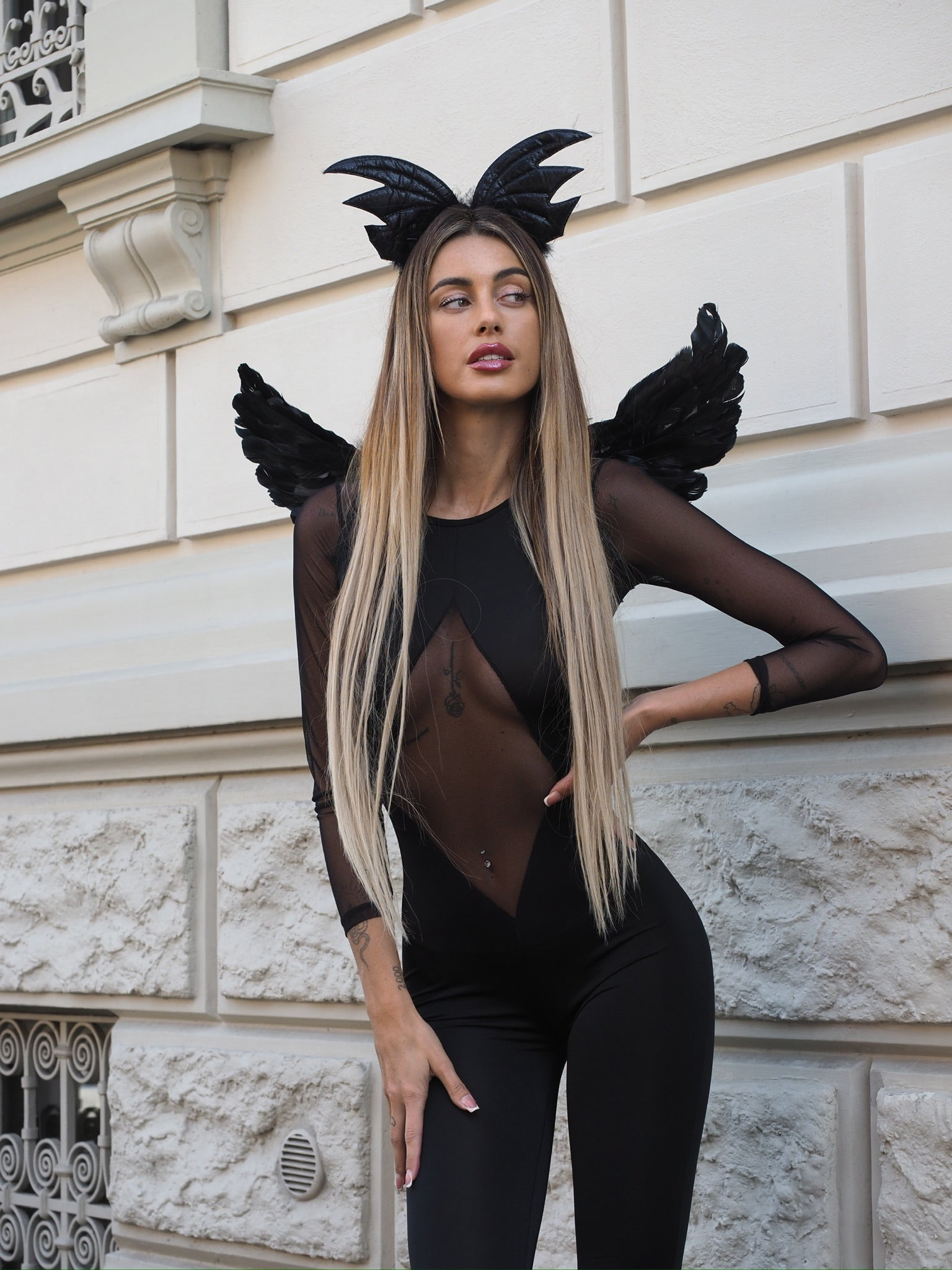 Tuta aderente con trasparenza (Dark Angel)