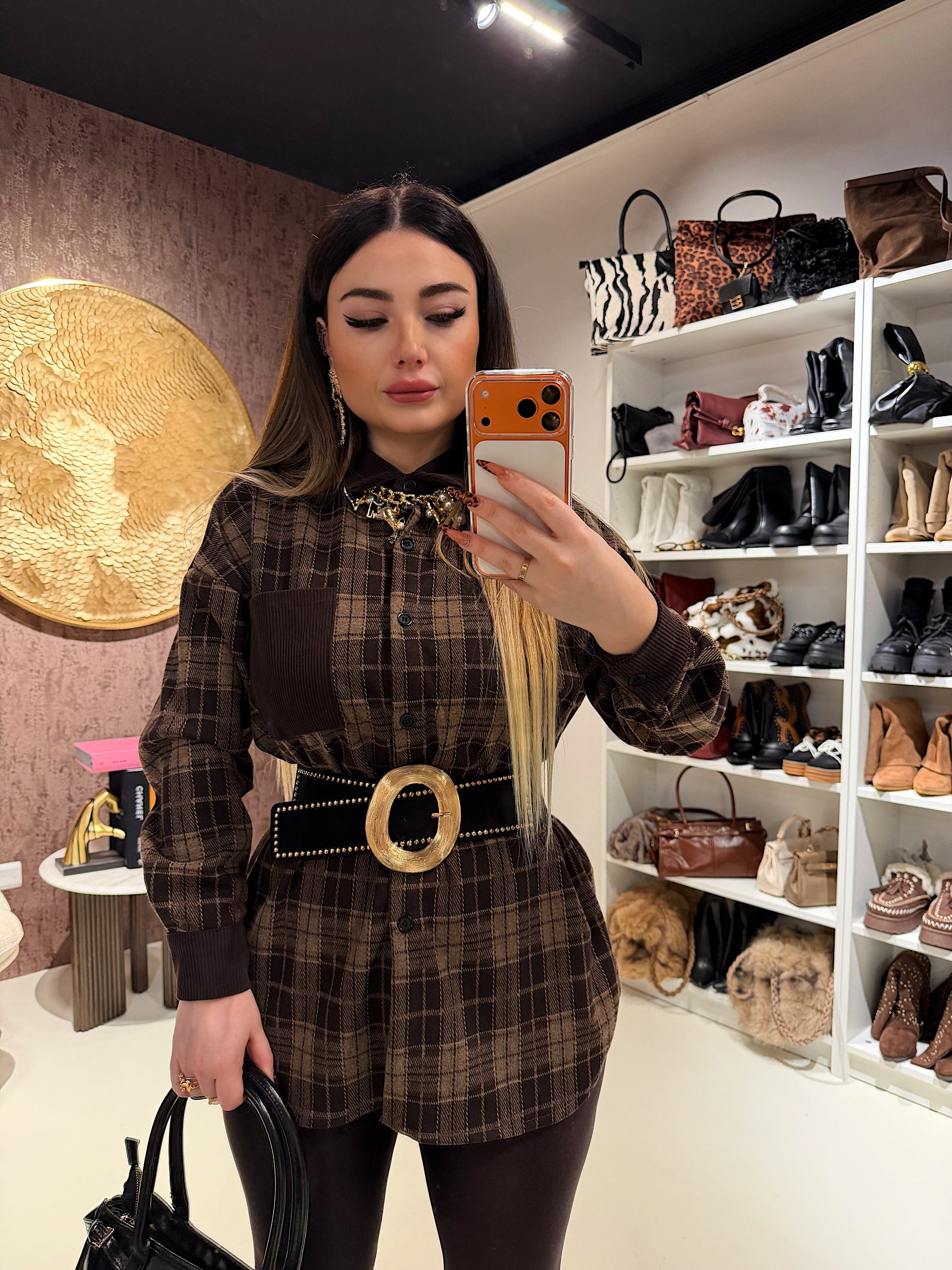 Camicia check marrone