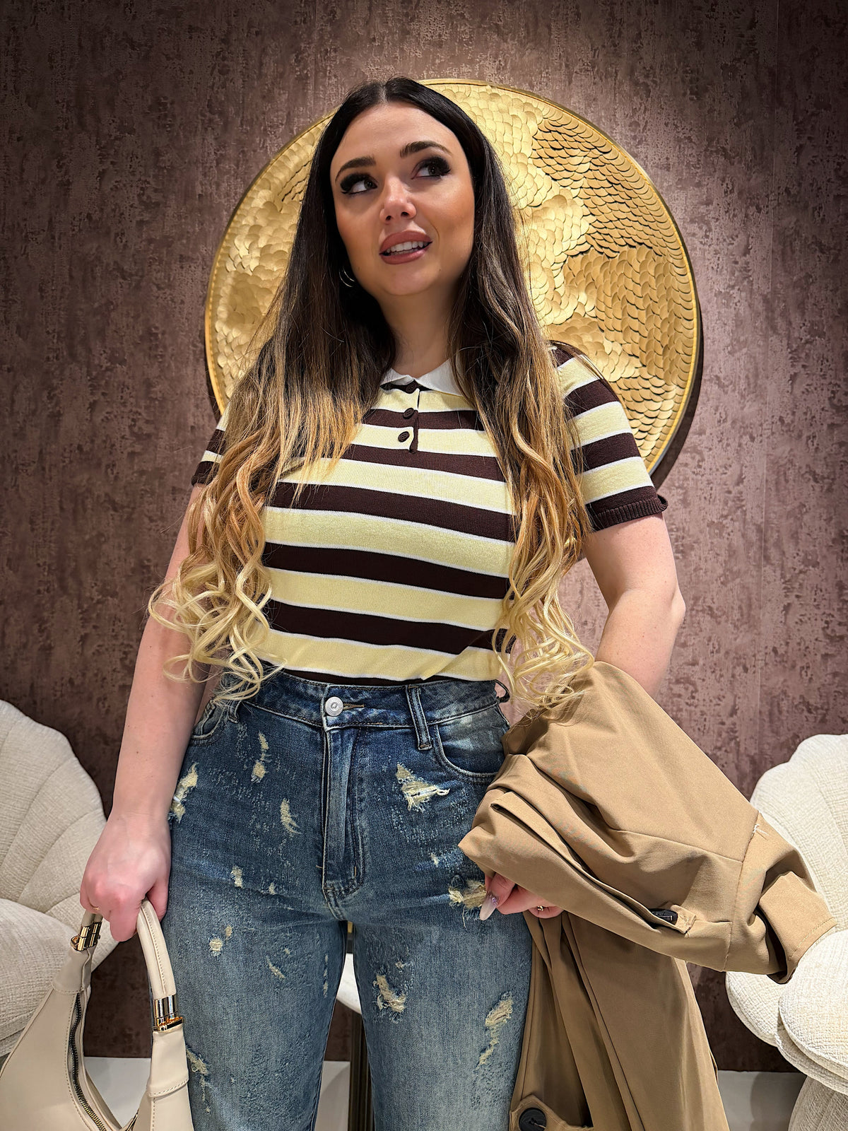 Polo in Maglia a Righe con colletto vari colori