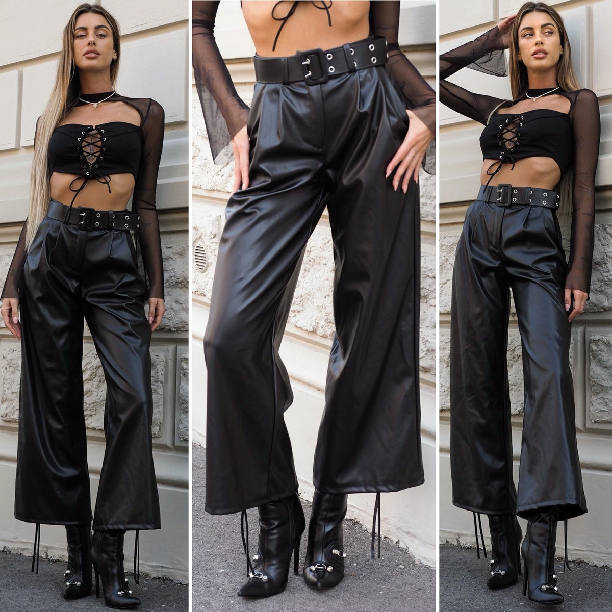 Pantalone ecopelle con cintura