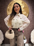 Camicia Ricamata Floreale con Dettagli Gioiello