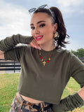 Maglia crop con manicotti militare