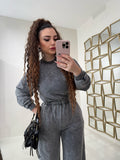 Completo felpa e pantalone effetto denim