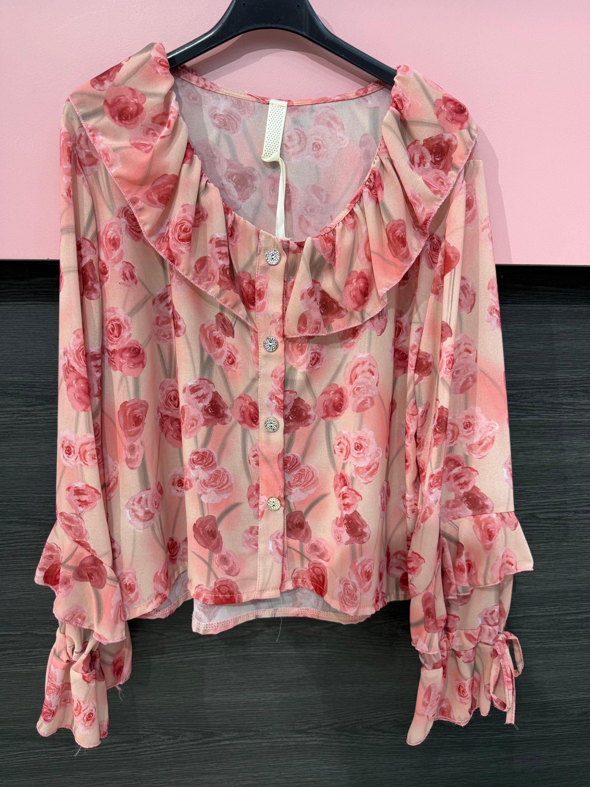 Camicia fiori con bottoni gioiello