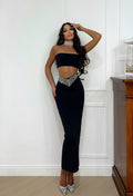 Completo top e gonna nero con strass