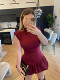 Abito aderente con gonna a palloncino burgundy
