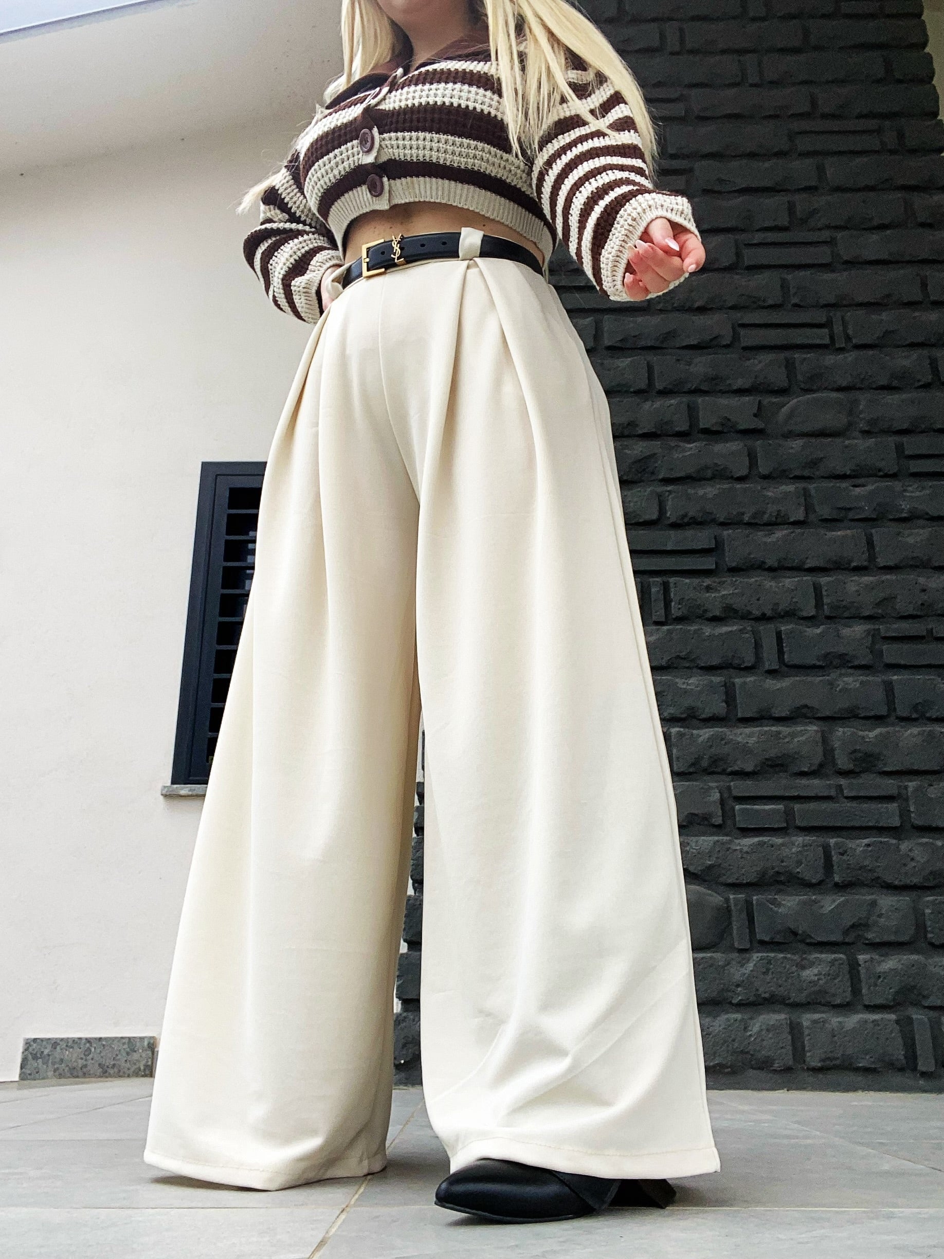 Pantalone palazzo beige