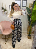 Pantalone in satin bianco nero