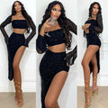 Completo top e gonna paillettes nero