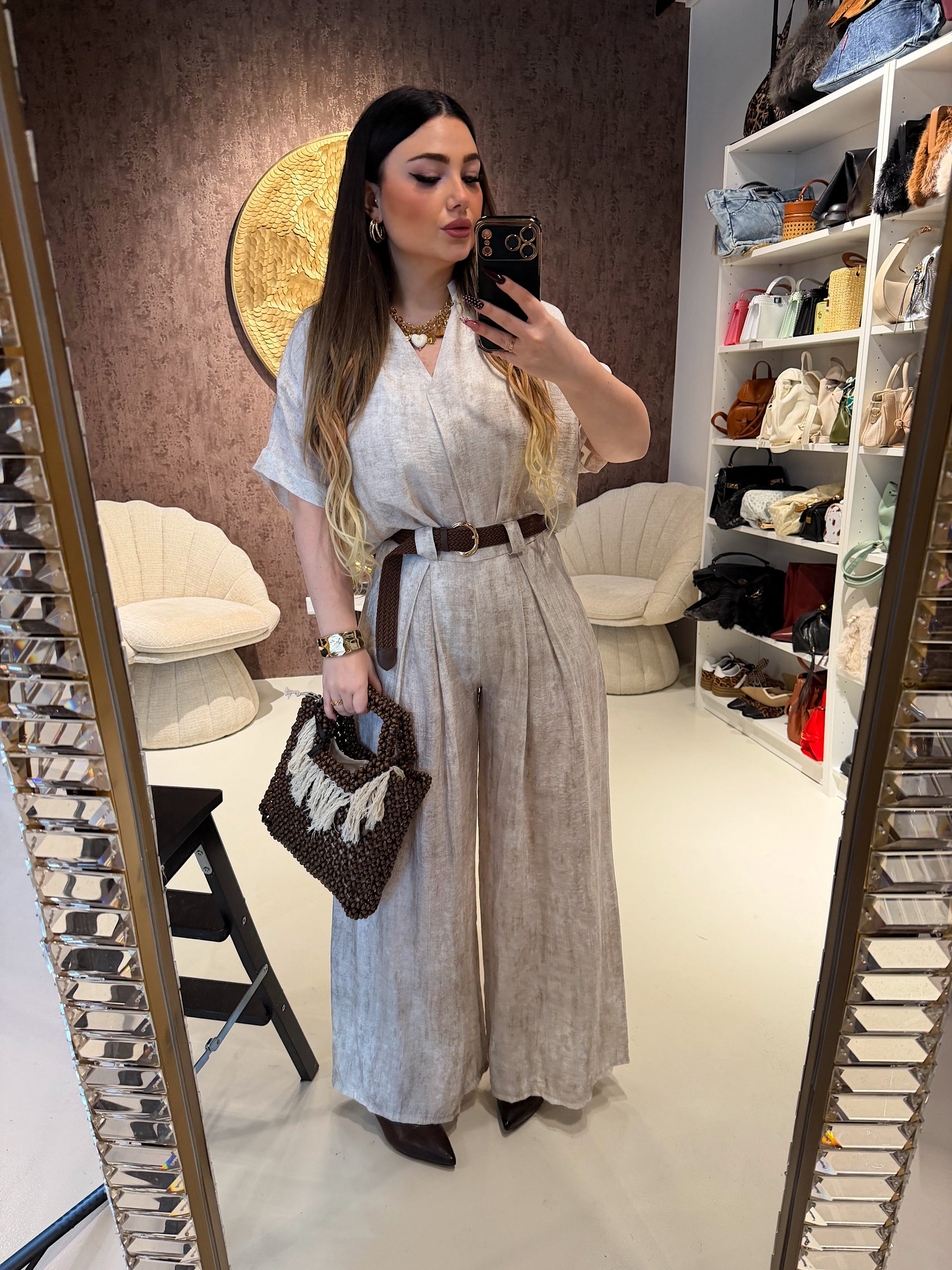 Completo camicia e pantalone stone con cintura