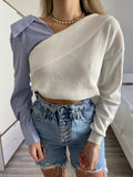 Maglione bianco con scollo e manica in camicia