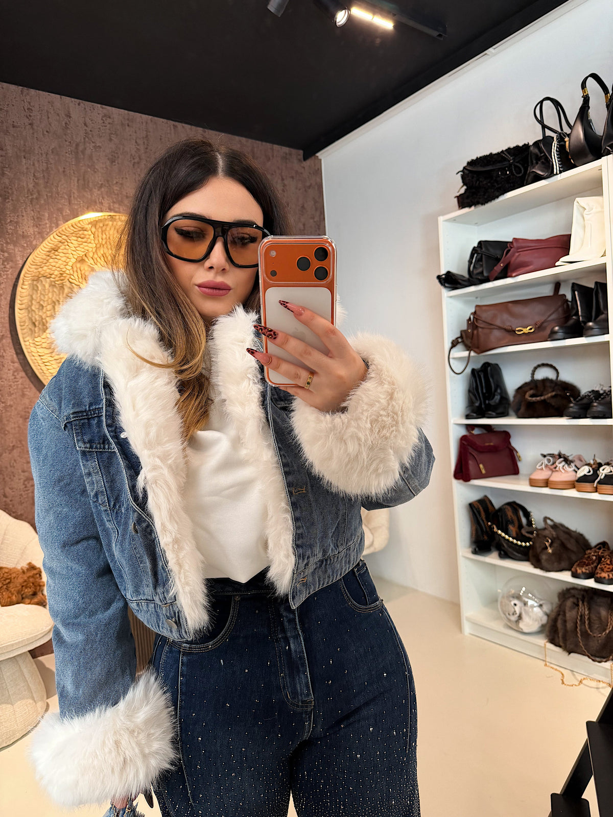 Giaccone di jeans pelo bianco