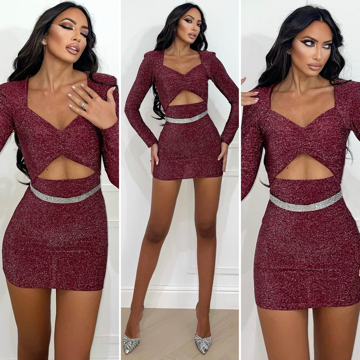Abito bordeaux con spacco