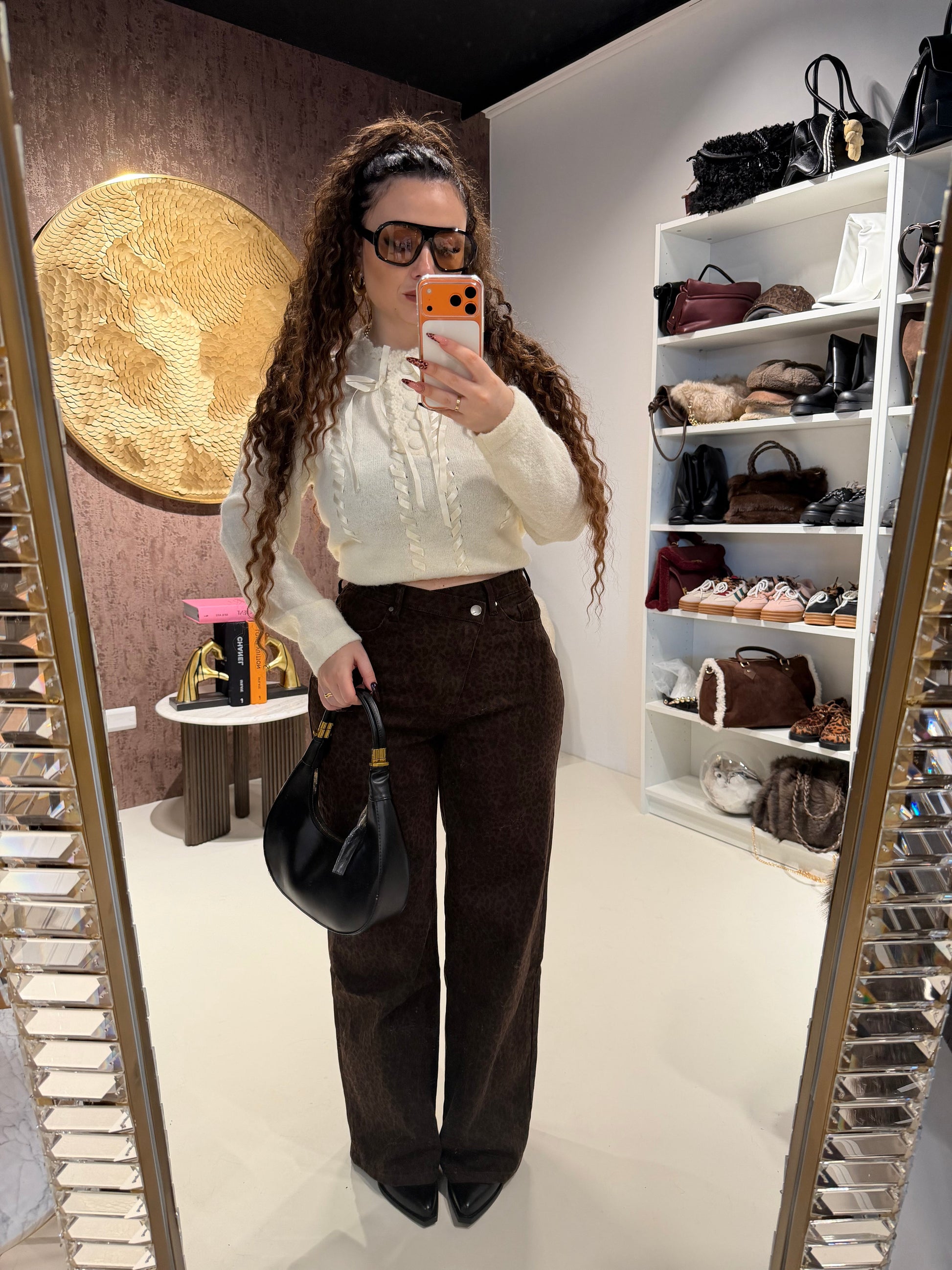 Jeans Wide Leg Animal Brown