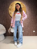 Jeans wide leg con catenina cherry