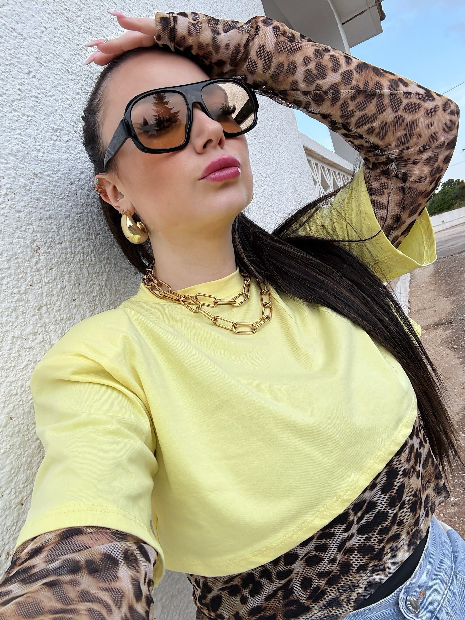 T-shirt crop leo gialla
