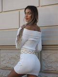 Abito in maglia bianco scollo a barca