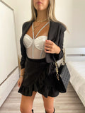Completo giacca e gonna gessato nero