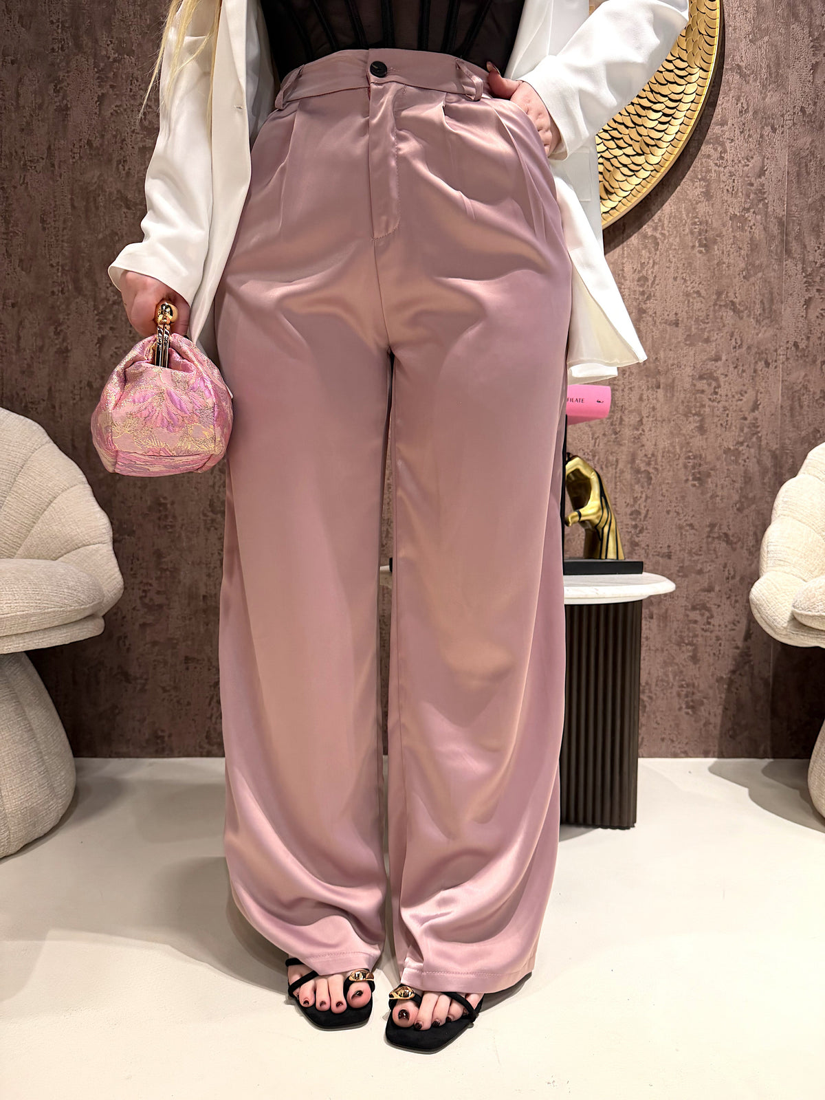 Pantalone satin con elastico