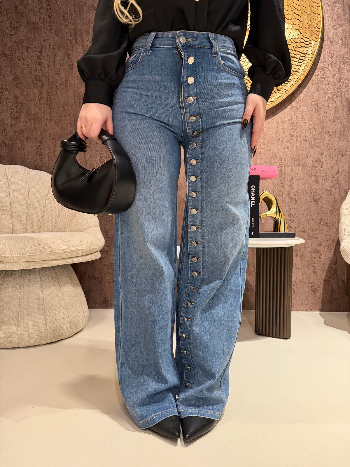 Jeans Button Chic Wide Leg