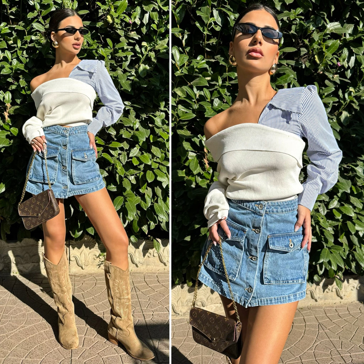 Maglione bianco con scollo e manica in camicia