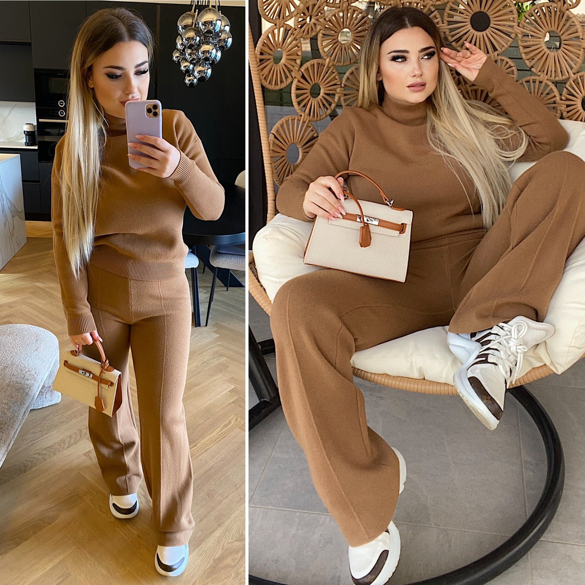 Completo basic maglia e pantalone Camel
