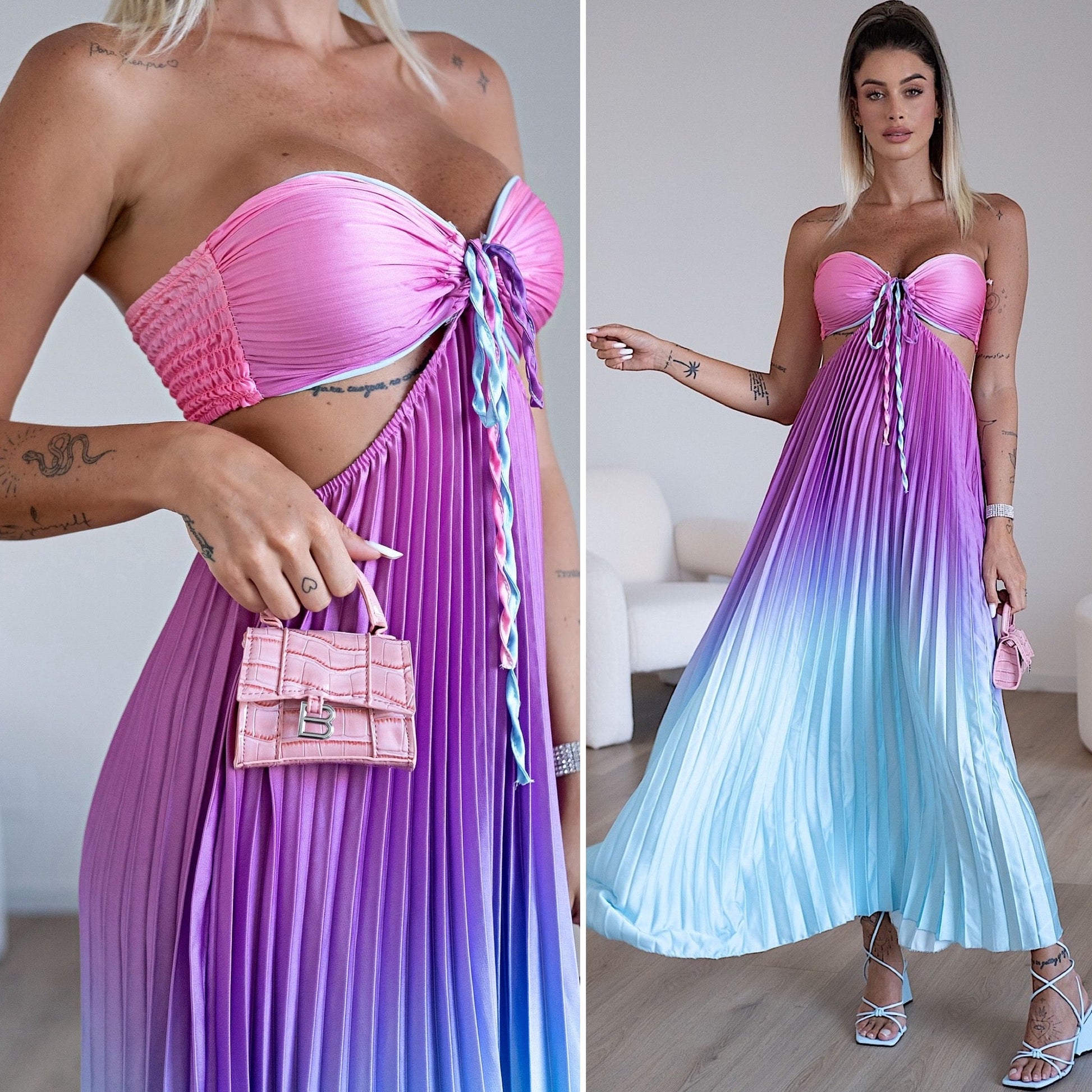 Abito a fascia plissè Fuxia