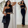 Completo top e gonna con rose nero