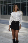 Camicia in pizzo beige con ricami