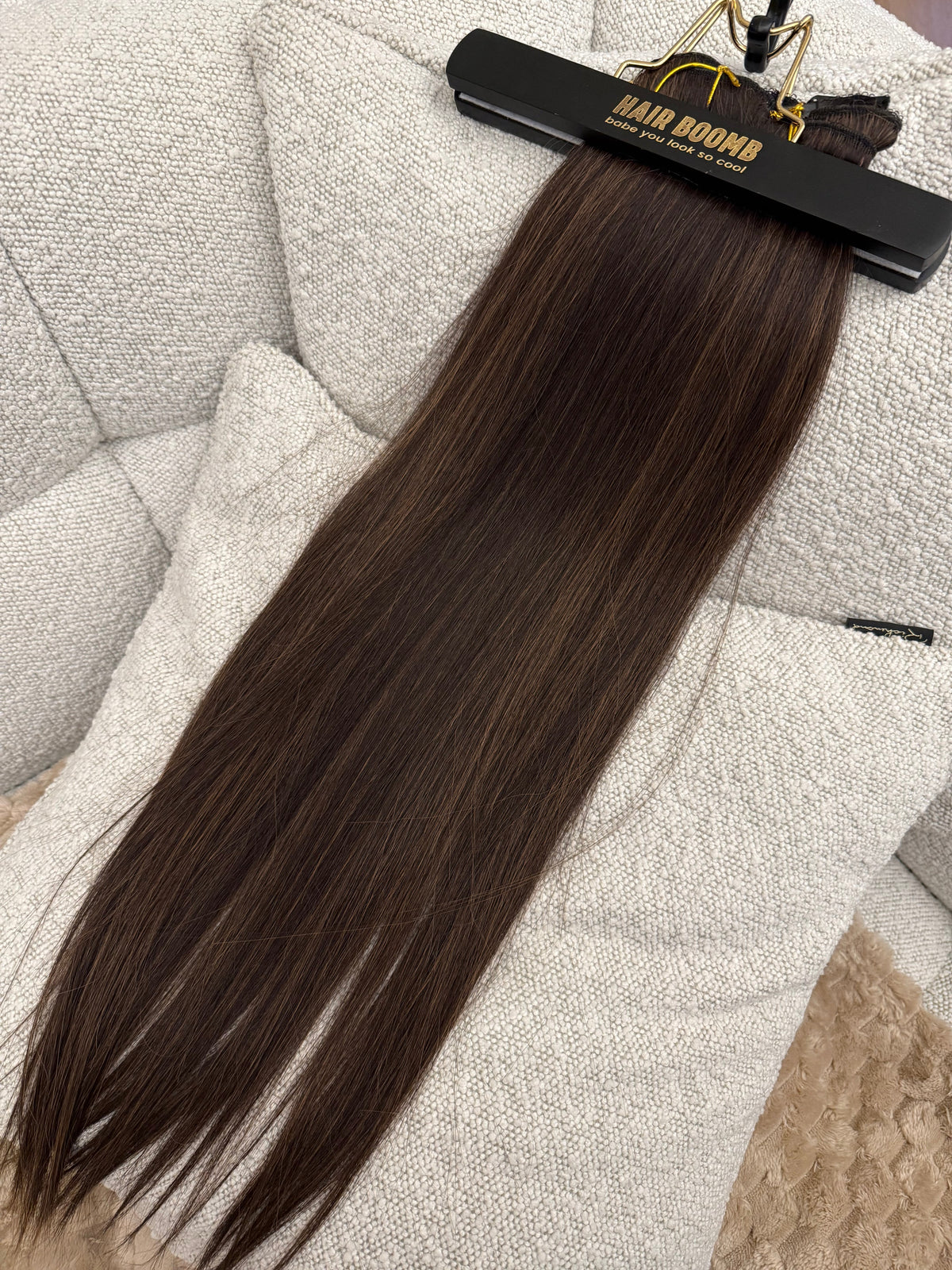 Extension 7 clip liscia castano con meches